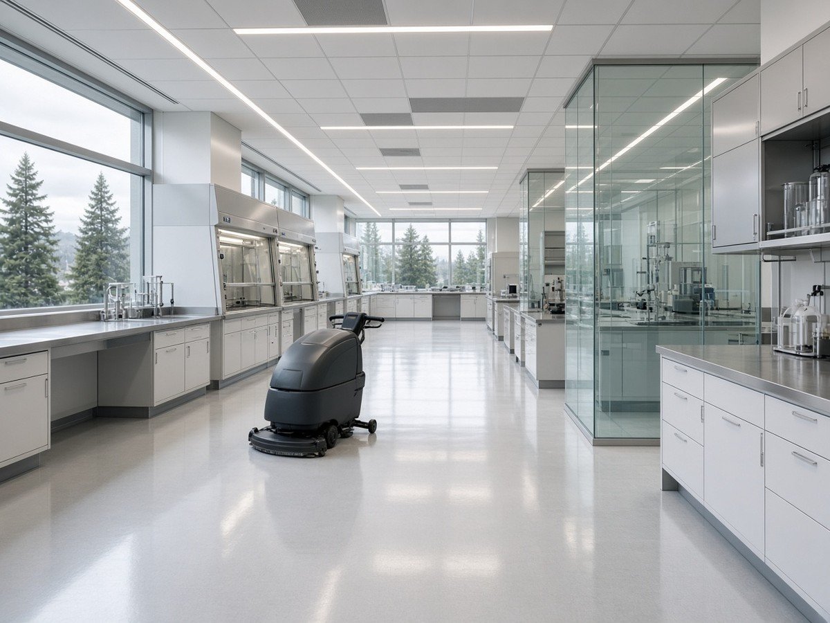 Lab with floor scrubber